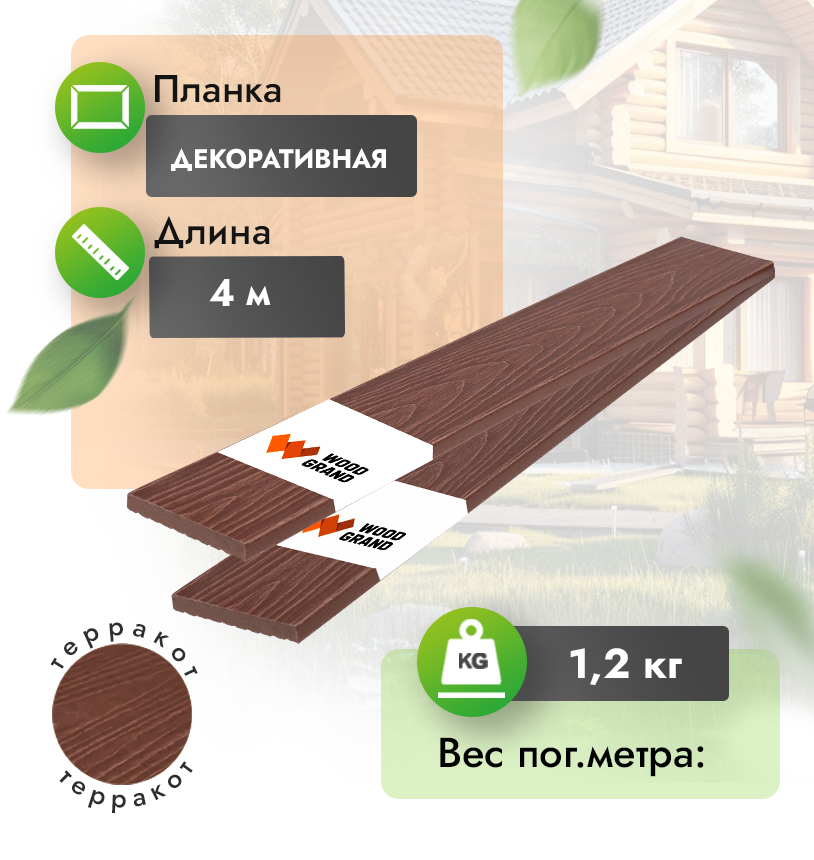 Декоративная планка МПК «Терракот» 75x10 мм с тиснением - Терракот