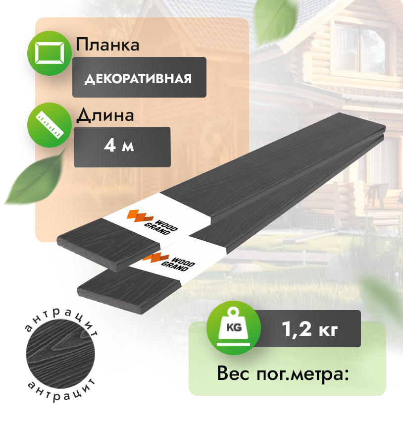 Декоративная планка МПК «Антрацит» 75x10 мм с тиснением - Антрацит