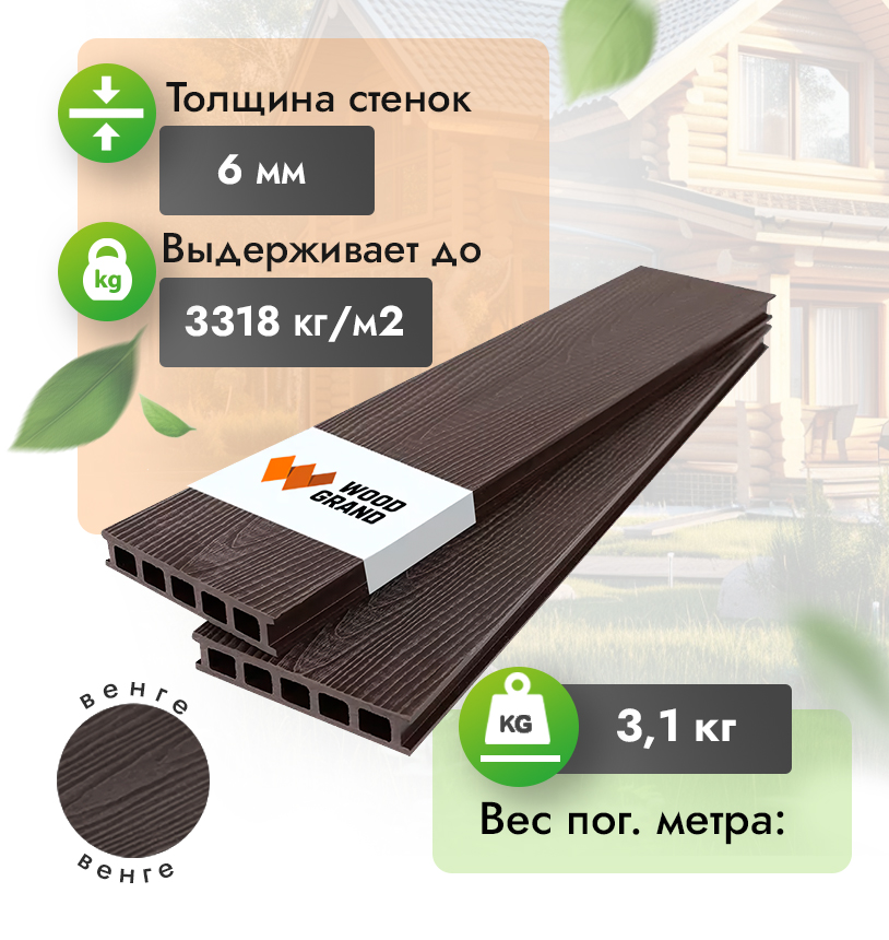 Террасная доска с тиснением 150х28 мм - Венге