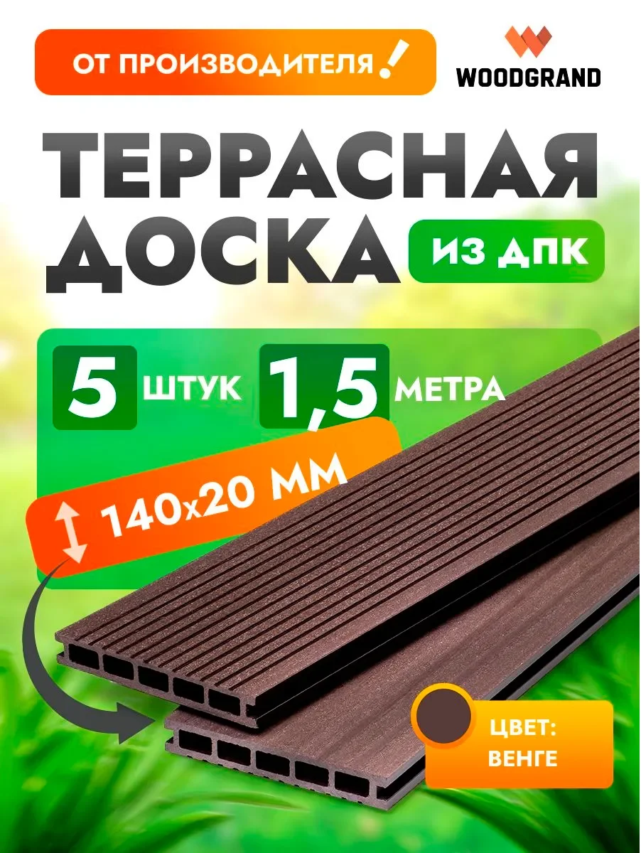 Террасная доска 140х20 мм 1,5м 5шт - Венге